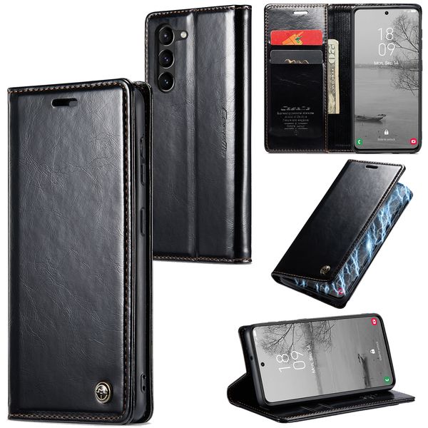 CaseMe Retro Leather Flip Stand Wallet Cases pour Samsung Galaxy S23 Plus S22 S21 S20 S10 Antichoc Carte de crédit Slots Holder Phone Cover