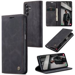 Caseme retro lederen matte flip -standaard portemonnee kisten voor Samsung Galaxy A24 4G A54 A53 A33 A14 A13 A32 SHOCKPOST Vintage Card Slots Holder Telefoon Cover