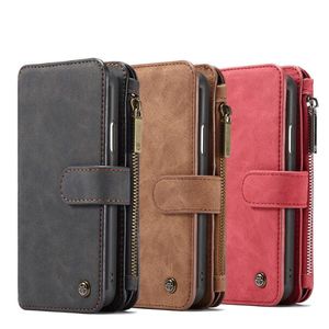 Caseme Portemonnee Cases Split Lederen Zipper Bag Multi Slot Magneet Cover voor iPhone 12 11 Pro XS MAX XR 8 7 6 Plus Samsung S21 S20 Ultra Note20