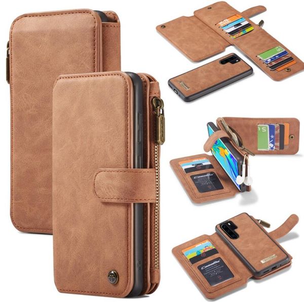CaseMe Fundas de billetera Split Leather Zipper Bag Multi Slot Magnet Cover para iphone 12 11 Pro XS Max XR 8 7 6 Plus Samsung A52 A72 Note 10 S20