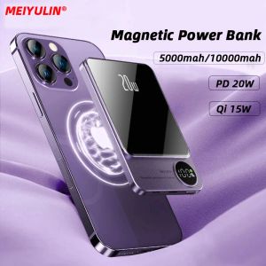 Cas 10000mAh Banque d'alimentation sans fil magnétique 5000mAH PORTABLE PD 20W Charge rapide Batterie externe pour iPhone 14 13 Samsung Powerbank