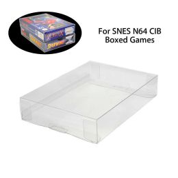 Cas 10pc / lot Boîte en plastique transparent transparent Couvercle de pochette de protection pour les jeux de cartouche SNES N64 CIB Box Boîte à cartouche