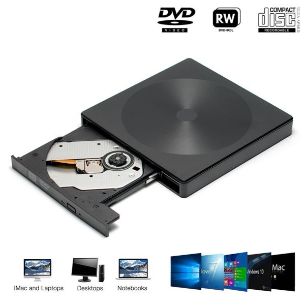 Casos de 12.7 mm Tipo C/USB 3.0 DVD DVD DVD CD Player Builer Burner Reader DVD CDROM Player Unidades ópticas para la computadora portátil Desktop de portátiles PC