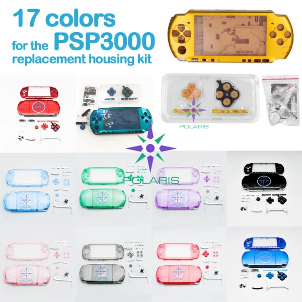 Cas 17 couleurs Full Set Crystal Housing Shell Case pour PSP3000 Game Console Remplacement Shell Case pour PSP3000 avec kit de boutons