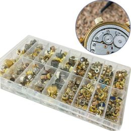Kit de pièces de couronne de montre en cuivre, 1 boîte, multi-tailles, pièces de rechange, accessoires de montre améliorés, outils de réparation