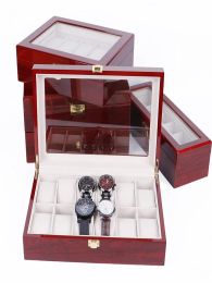 Gevallen 2/3/5/6/10/12 Slots Rood/Zwart Handgemaakte luxe houten horlogebox sieraden Organisatoren Case Houthouders -dozen voor mannen en vrouwen