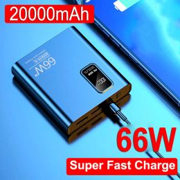 Cas 20000mAh Mini Power Bank 66W Chargeur de chargement rapide Chargeur portable Affichage numérique Pack de batterie externe pour iPhone Xiaomi