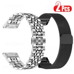 Cas 22mm 26mm Bracelet de montre en acier inoxydable pour Garmin Fenix 7 7X 6 6X Pro 5 5X Plus Bracelet en métal à ajustement rapide Quatix 5 Bracelet saphir