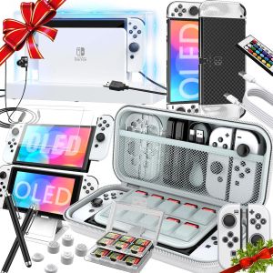 Cases 25in1 Nintendo Switch OLED Luminous Base Set met RGB LED -display stofdeksel en draagbare reishandtas en andere accessoires