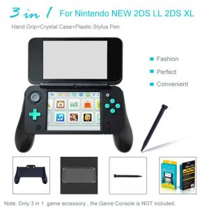 Cases 3 in 1 Hand Grip+Crystal Case+Plastic Stylus Pen for Nintendo NEW 2DS LL 2DS XL Console AntiScratch Crystal Case