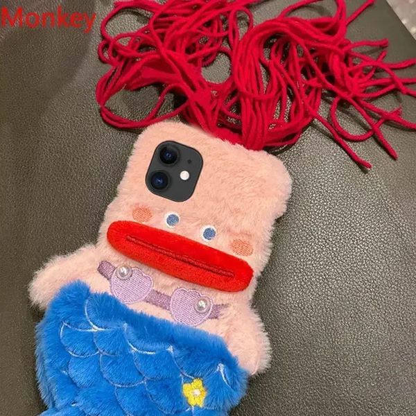 Étuis 3D mignon en peluche cadeau étui de téléphone IPhone 15 14 13 Pro Max 12 11 X XR 6 7 8 Plus hiver cheveux moelleux couverture arrière douce 231026