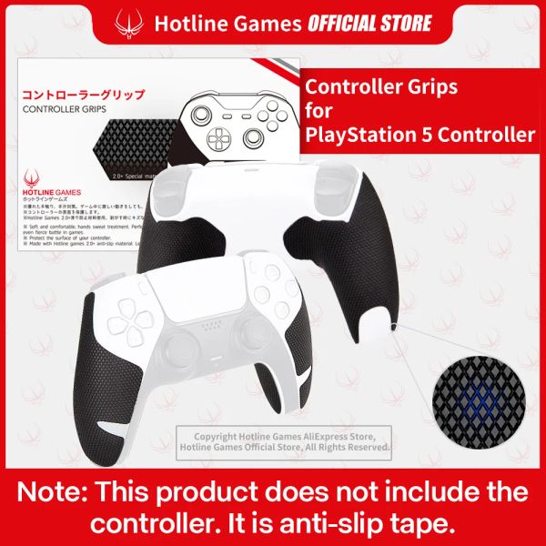 Cas 4 pièces Hotline Games 2.0 Plus Controller Grip Tape compatible avec PS5 DualSense Controller, non-glisser, mèche d'humidité