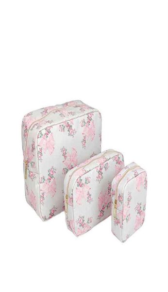 Caisses 4 tailles Sac de maquillage rose Bule Bow Bow Tobetry Pouchés imperméables Femmes de stockage Organisateur de voyage en nylon 220625238N6114849