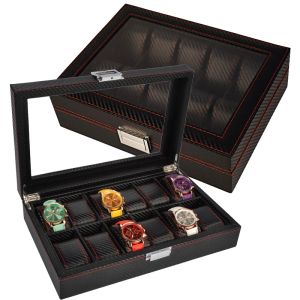 Caisses 6/10/12 VERRES FIBRE DE CARBON NOUVELLE BOX DE Rangement d'horloge de haute qualité ou affichage Men Ladies Universal Watch Gift Promotion