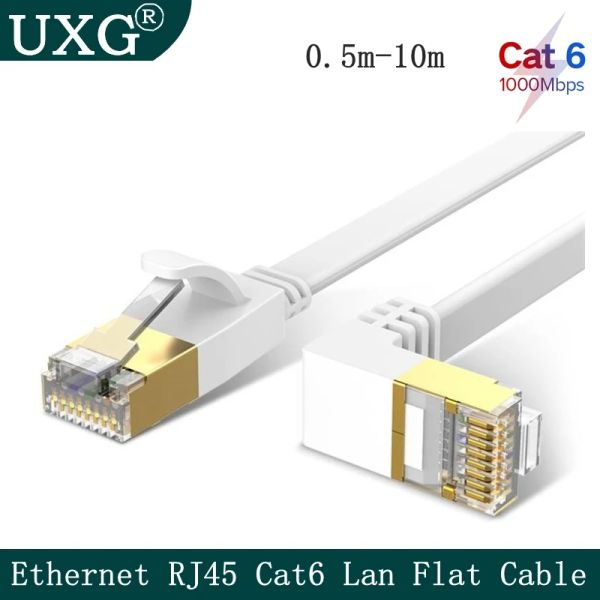 Cas 90 degrés Cat6 Câble Ethernet plat 1000 Mbps 250 MHz Cat6 RJ45 Networking Ethernet Patch Cord Câble LAN pour ordinateur portable Router