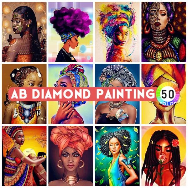 Cas AB DROYS DIAMAND EMPRODERIE Afrique femme 5d Nouvel Arrivée Diamond Painting Portrait Mosaïque Rigion