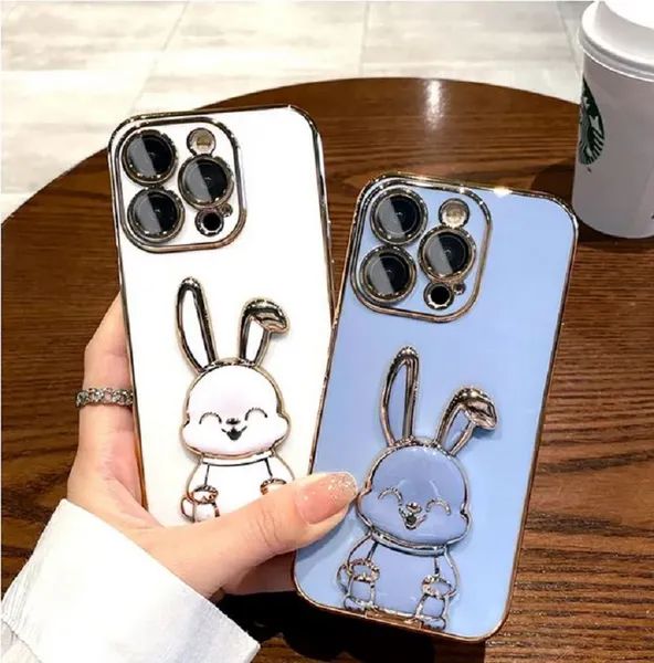 Fundas y soporte Rabbit para iPhone 14 Pro 7 8 14 Plus 11 12 13 14 Pro Max X Xr Xs Cute Case 3D Bunny Rabbit Stand Bracket Holder Phone cover