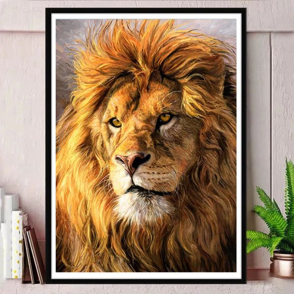 Casos Lion Animal Preprintado Kit de bordado cruzado de 11ct DMC Hilos Craft Needlework Panquera de costura para adultos regalo