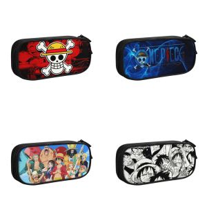 Cases Anime One Piece Anime Pencil Case For Boys Gilrs Custom Jolly Roger Pirates Skull grote capaciteit Pen Bag Box School Accessoires