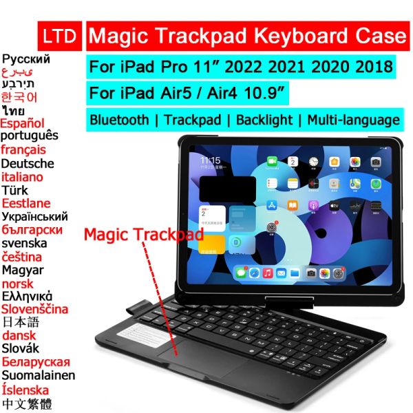 Cas Bluetooth Magic Keyboard Case pour iPad Air 4 5 10.9 Pro 11 2022 2021 2020 2018 Tablette trackpad Case arabe Hebrew Thai Clavier