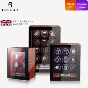 Cases Bolai Automatic Watch Winder Winder merk vingerafdruk ontgrendel kleurrijke atmosfeer verlichting achtergrondverlichting horloges opbergdoos