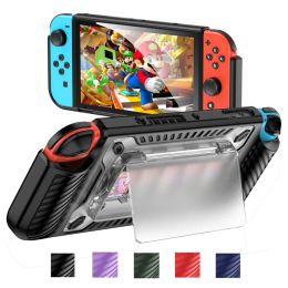 Hoesje voor Nintendo Switch OLED 2021 met 5 gamekaarten Opslaghouder Magneet Stand Beschermende achterkant Getextureerde handgreep Capas