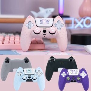 Cases Cat Paw Pink Love Silicone Soft Skin Cover Protective Case For Sony PlayStation DualSense 5 PS5 Controller Thumb Stick Grip Cap