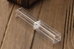 Kisten goedkoop 10 stcs/lot zeshoekige kristal transparante plastic pen pen doos geschenkdoos metalen pen doos transparante plastic potloodkast