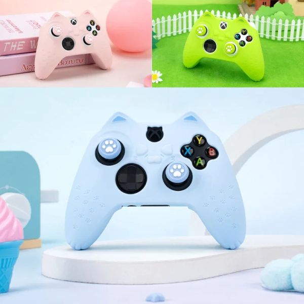 Mignon chat patte Silicone doux protecteur autocollant peau pour Xbox série X/S jeu contrôleur étui de protection pouce bâton poignée capuchon couverture