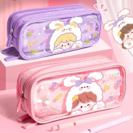 Casos Caja de lápiz lindo Kawaii Pencilería Pencilase Transparente Caja de lápiz Suministros escolares Estuches Estuches para niñas