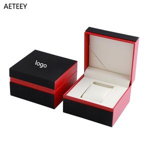 Boîtes de montre à rabat Double couleur, boîte de montre en cuir Pu, emballage d'affichage, boîte à bijoux gravable, couleur classique noir rouge