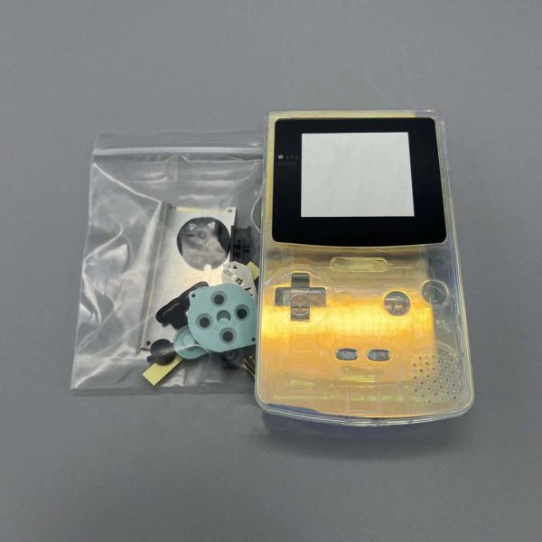 Cois pour Gameboy Color GBC Classic Game Console Habilage Couvre-coque en plastique Couvre-coque en verre avec surface de miroir en verre Boutons de haute qualité
