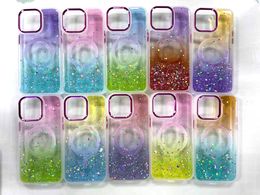 hoesjes voor iphone 15 pro max 15 plus bling glittermagneet draadloos opladen i15 gradiëntfolie confetti helder sterren druipende lijm metaal zacht tpu magnetisch telefoonhoesje