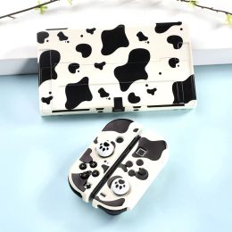 Estuches para Nintendo Switch Oled Game Case Negro Blanco Cow Grain Console Hard PC Shell Funda protectora para Switch Oled Accesorios