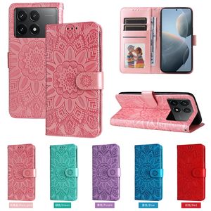 hoesjes voor one plus 12 google pixel 9 8 pro 8a redmi a3 k70 k70e reliëf zonnebloem pu lederen portemonnee ID-kaartsleuf magneet bloemenopdruk bloemenhouder flip cover buidelriem