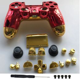 Cas pour PS4 PlayStation Slim Pro JDM040 JDS 040 CONTRÔLEUR COIRE FULLE BOYAGE CHROME BROME BARD GOLD Red Shell Cover Remplacement