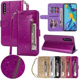 Fundas para Samsung A10 A11 A21 A31 A41 A51 A71 A20 A50 Bling Funda de cuero con cremallera para Galaxy J3 J5 J7 2017 J4 J6 2018 bolsa de teléfono