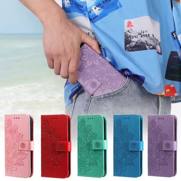 Étuis pour Samsung A35 A55 One Plus 12 Google Pixel 9 8 Pro 8A Redmi A3 K70 K70E Mentions légales Fleur Mandala Portefeuille Porte-cartes d'identité Antichoc Flip Cover Flip Pouch