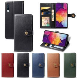 Étuis pour Samsung A50 Étui Couleur Pure Couverture en Cuir PU Béquille Clip Rond avec Porte-Carte Portefeuille (Modèle:A50)