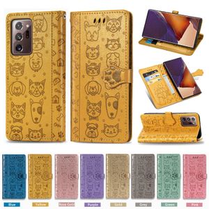 Cois pour Samsung Galaxy Note 20-Ultra Pu Leather Cat et chien mignon avec une fente de carte Belle Claw Magretic Backle Hand Strap (Modèle: Note20ultra)