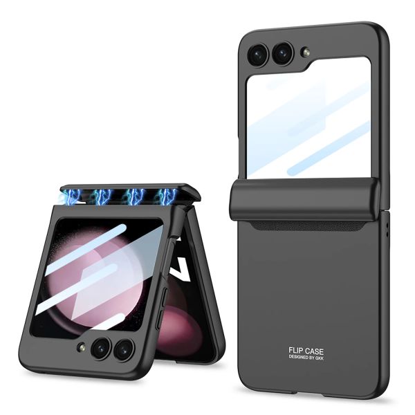 Cas pour Samsung Galaxy Z Flip 5 4 3 Case Cas de la peau Matte Magné Matte Hinge avec film de miroir