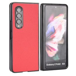 Gevallen Voor Samsung Galaxy Z Fold 5 4 3 Funda Lychee Litchi Sticker PU Leer Plastic Terug Mode Telefoon Case cover