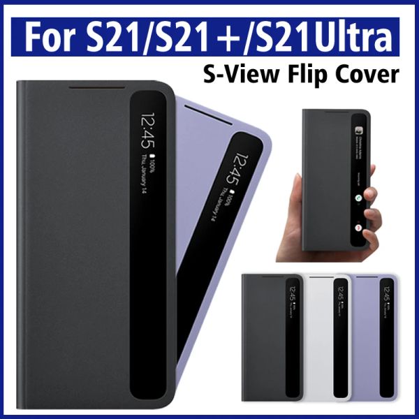 Cas pour Samsung S21 Smart View Flip Mirror Case pour Galaxy S21 Plus / S21 Ultra 5G Téléphone Couverture LED Sview Cas EFZG998