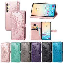 Estuches para Samsung S24 Plus Ultra A15 A35 A55 A25 5G Xiaomi 14 Pro Redmi K70 K70E Huawei Honor 100 X50i X7B Cartera de flores Impresión de cuero Soporte de encaje Funda con tapa Funda para tarjeta