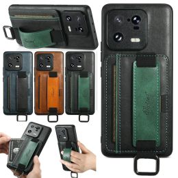 Cases voor Xiaomi 14 Pro 13 Ultra 5G Luxury case polsband lederen kaart slot metalen ring funda telefoon xiaomi mi 13 pro back cover