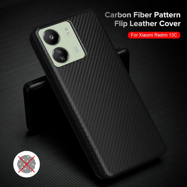 Cas pour xiaomi POCO C65 Shell Fibre en fibre de carbone Case de retournement en cuir Pocco Poko C65 C 65 4G Portefeuille Carte Stand Téléphone Couvercle de téléphone 6,67 pouces