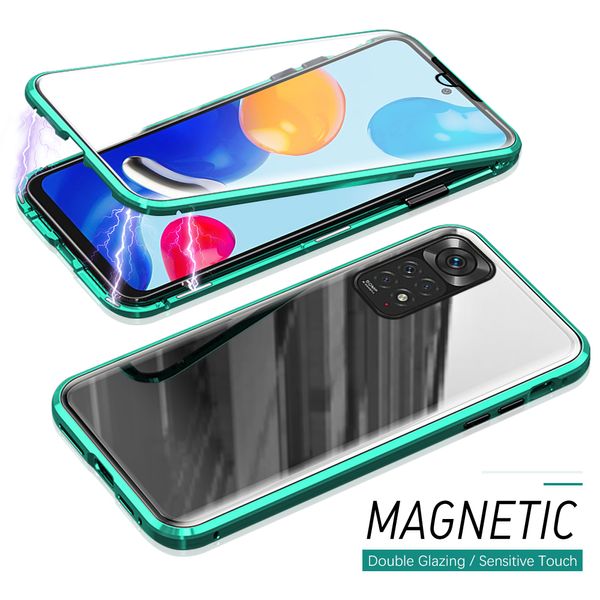 Casos para Xiaomi Redmi Nota 11 4g Cubierta anti-desmontaje de vidrio de doble cara RedMe Nota11 Redmy Nota 11S S11 Metal Bumper Magnetic Funda