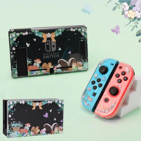 Funda dura para fiesta en el bosque, funda con soporte para cargador de TV para Nintendo Switch, carcasa de cristal Oled, controlador JoyCon, Protector suave de TPU