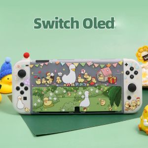 Hoesjes Funda Nintendo Switch Oled beschermhoes schattig Happy Duck beschermende harde schaal voor Nintendo Switch Controller JoyCon Controller