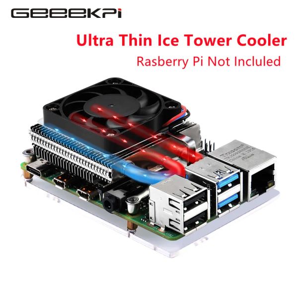 Casos Geeekpi Nuevo ultra delgado Torre de bajo perfilado CPU CPU Enfriamiento Ventilador Radiador de disipador de calor para frambuesa Pi 4 B